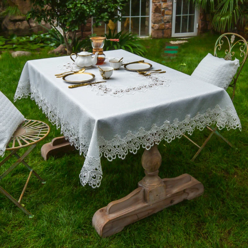 Dentelle Nappe Broderie Table Housse Fleur Rectangle Table Ronde Tissu - Photo 3/4