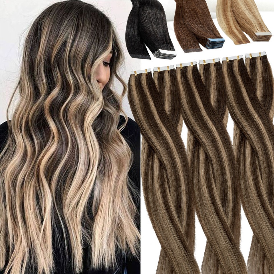 LIQUIDACIÓN Cinta en Trama de Piel 100% Remy Extensiones de Cabello Humano Grueso Cabeza Completa 200G