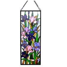 Stained Glass Iris Floral Flower Design Tiffany Style Hanging Window Panel