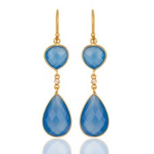 Blue Chalcedony 925 Sterling Silver Earrings 18K Gold Plated Jewelry