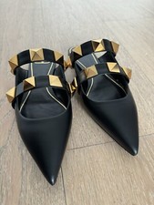 Valentino Garavani Roman Stud Pointed Toe Flat Mules, Size 37
