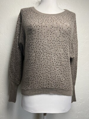 Olivia & Grace 100% Cashmere Sequin Tunic Sweater Sz S Dolman Sleeve Taupe