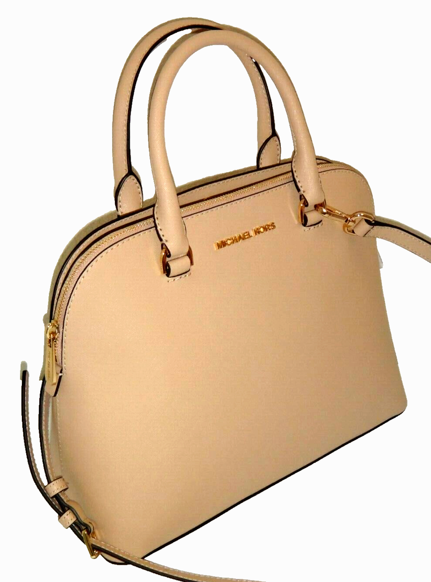 MICHAEL KORS MK Cindy LG Dome Satchel Bag Oyster Saffiano Leather