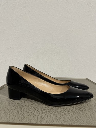 Manolo Blahnik Pumps Black Patent Leather Size 37 Pointed Toe Block Heels - Picture 2 of 17