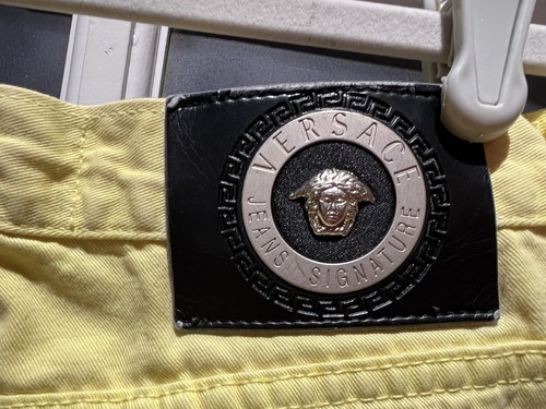 VERSACE JEANS COUTURE YELLOW JEANS PANTS Sz 31 x 34 MEDUSA LOGO MADE IN ITALY - 第 6/8 張圖片