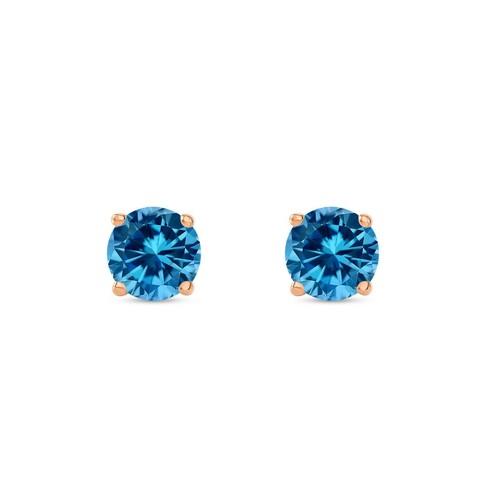1.25 Ct Round Blue Created Diamond Earrings Stud Real 14K Rose Gold Basket Screw - Picture 2 of 3
