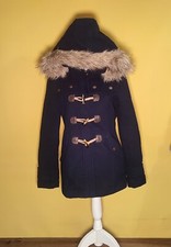 Kangol Navy Blue Womens Duffle Coat Size Uk 10 Toggles Hooded Mid Length