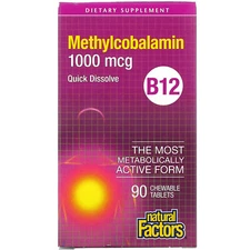 Natural Factors Vitamin B12 Methylcobalamin 1000mcg, 90 Chewable Tablets