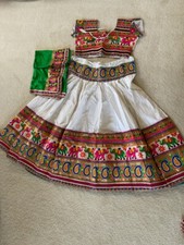 Designer Navaratri Chaniya choli Lahenga Garba Dance costume White  Green