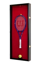 Tennis Racket Display Case Black + Red Wall Ball Frame Cabinet ATP Wood Holder