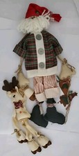 Skinny Santa Clause Grandpa Folk Art Holding Reindeer Funny Xmas Decor Fabric