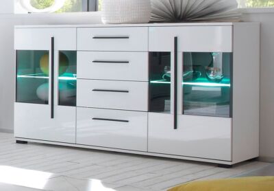 Sideboard Kommode Anrichte Wohnzimmerschrank weiß Hochglanz 150 x 86 cm Design-D