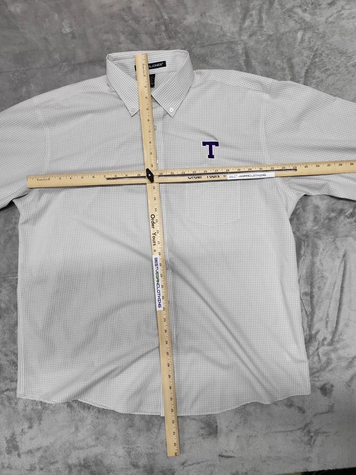 DEVON & JONES Shirt MEN'S 2XL/2TG BUTTON DOWN LONG SLEEVES Gray & White - T Logo - Image 4 of 4