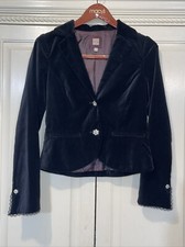 Old Navy Jacket Women Small Black Velour Rhinestone Buttons Holidays Party