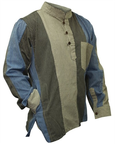 Da uomo multicolore a righe hippie Grandad camicia senza colletto Casual  Boho Top | eBay