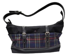 Tommy Hilfiger Blue Plaid Black Purse Buckles 14" 7"