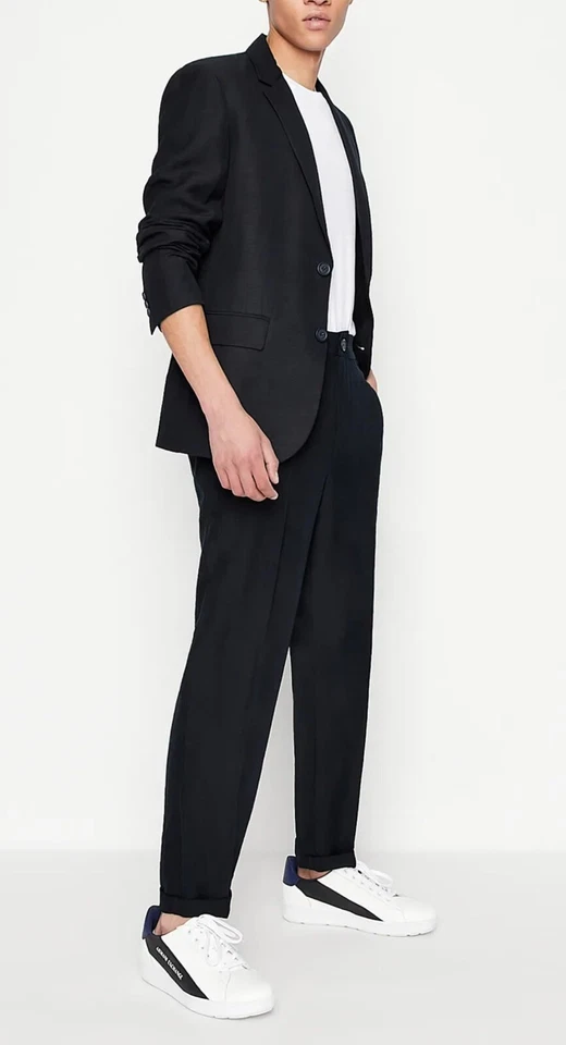 Armani Exchange Mens Black Two Button Modern-fit Stretch Casual Blazer Jacket 38 - Image 4 of 4