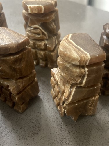 15 Vintage Brown Marble Onyx Stone Replacement Pawn Chess Pieces - Picture 8 of 13