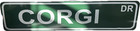Unique Corgi metal sign, Green with White Letters 18" by 4"