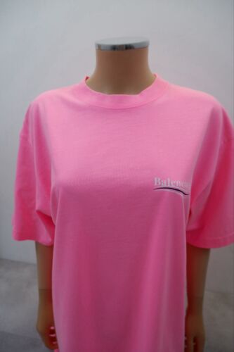 Balenciaga Womens Oversized Fit T Shirt Top Size S Small Neon Pink Wave Logo - Picture 2 of 11