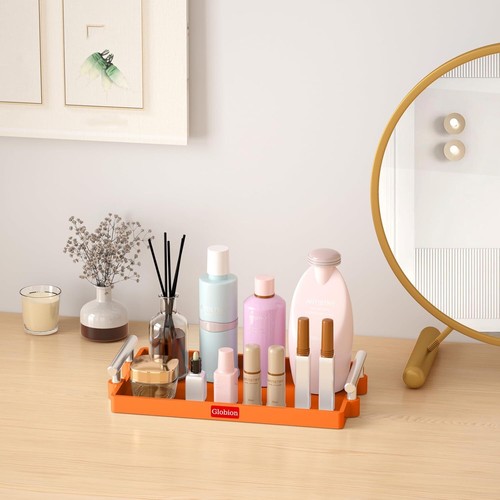 Bathroom Tray Countertop, 11" Silicone Vanity Tray for Counter, Kitchen Orange - Picture 5 of 9