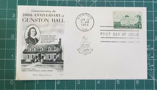 200° Anniversario di GUNSTON HALL ~Pubblicato 5/12/58 - Primo giorno di emissione - Foto 6 di 6