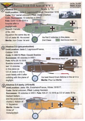 Print Scale Decals 1/72 ALBATROS D.I & D.II ACES German World War I Fighter - 第 1/4 張圖片
