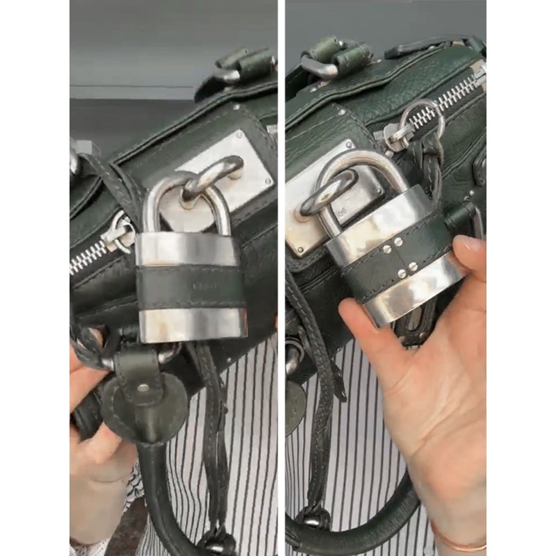 CHLOE Paddington Bag Small Green Silver Satchel Tote Phoebe Philo Y2K image 7