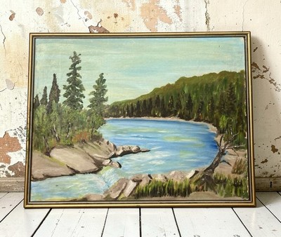 Vintage Ölgemälde Landschaft Szene signiert vom Künstler MAUDE gerahmt
