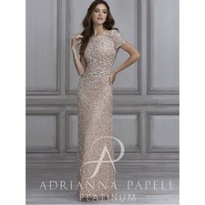 Adrianna Papell Blush Pink Cowl Scoop Back Sequin Gown Size 14