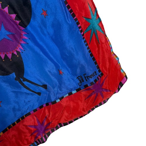 Jill France Whimsical Circus Animal Print Silk Scarf Colorful Folk Art Statement - Picture 2 of 11