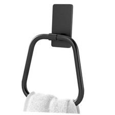 Adhesive Hand Towel Holder for Bathroom, No Drill Towel Ring 1 pack Matte Black