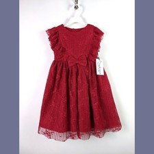 Pippa  Julie Girls 6X Burgundy Red Lace Tulle Dress Ruffle Sleeves Bow Holiday