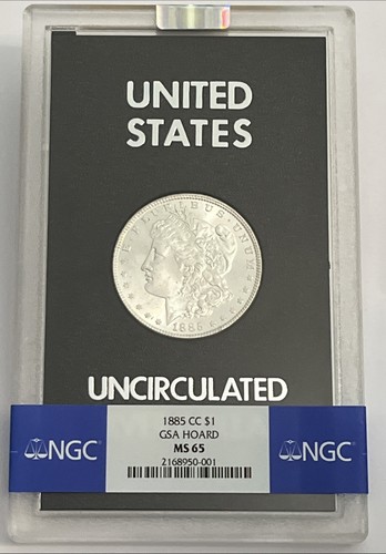 1885 CC 1 $ GSA HOLDER NGC MS65 Morgan Silver Dollar. NGC ERROR "CC" for "P" RARE - Bild 1 von 4
