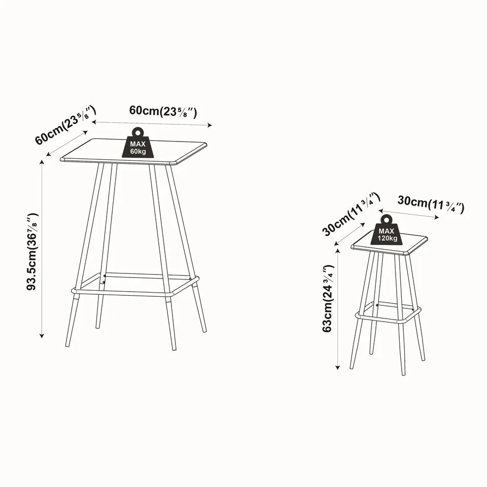 3 Piece Breakfast Bar Set Dining Table with 2 Chairs Stool For Cafe Kitchen Oak - Image 2 of 3
