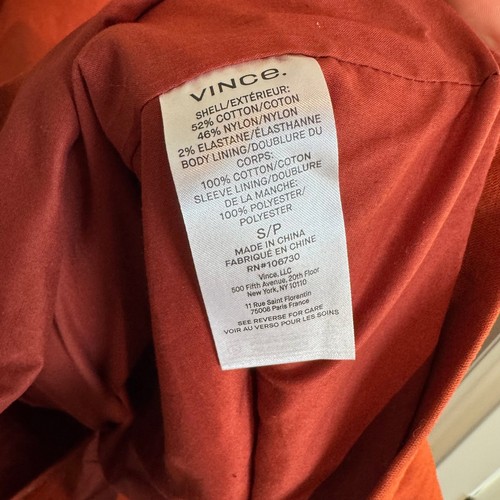 Vince Long Belted Trench Coat NEW Rust Orange Cotton Nylon Notched Collar Large - Picture 6 of 7