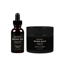 Golden Grooming Beard Oil & Balm Bundle for Men | Natural Growth Kit with She...