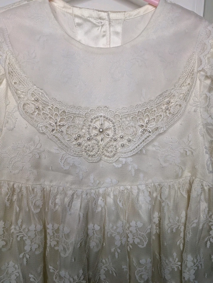 Vintage Jessica McClintock Girl's Lace Beaded Dress Ivory White Communion Size 5 - Image 4 of 4