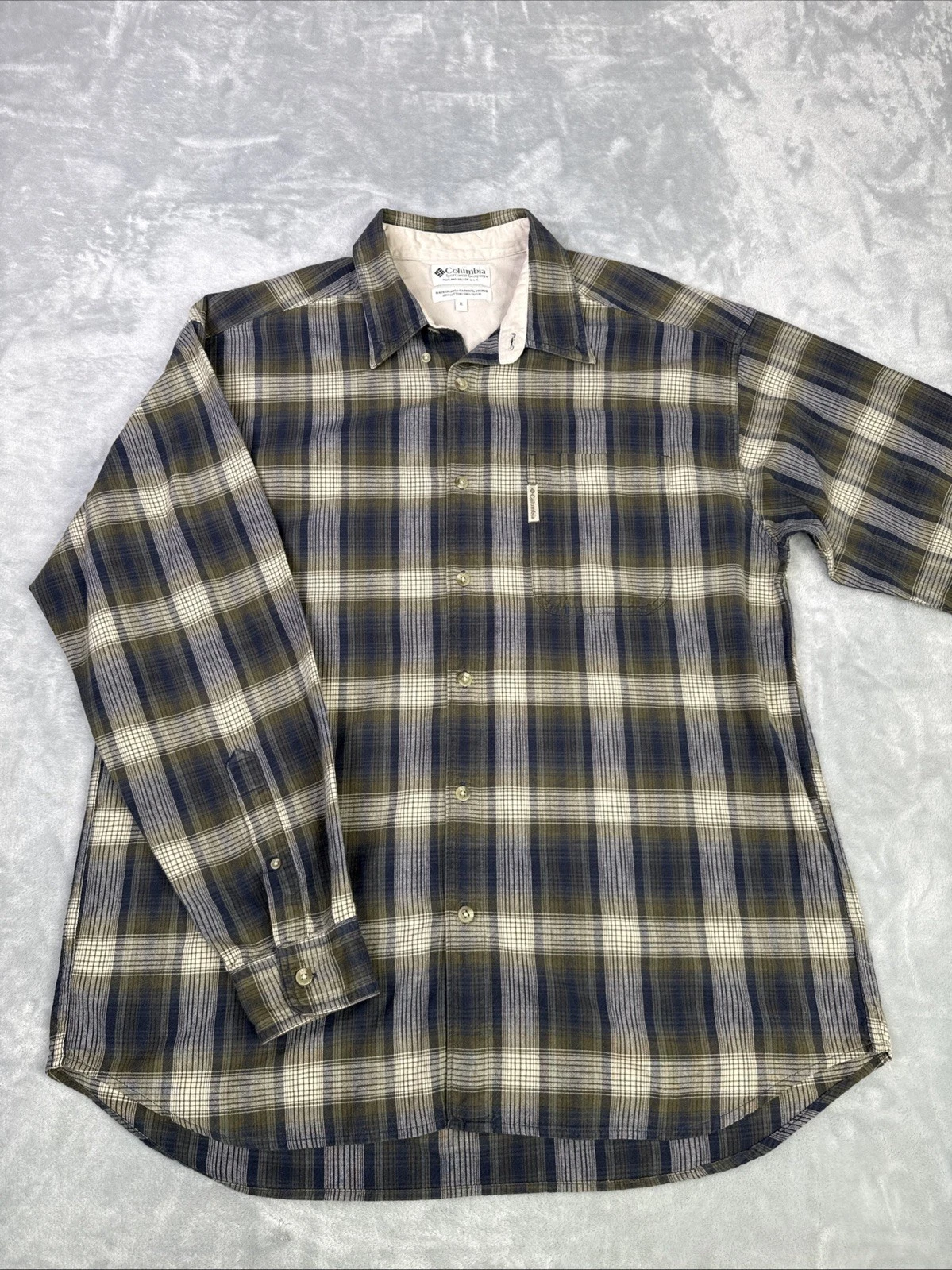 Columbia Plaid Long Sleeve Button Up Shirt Flannel Men's Sz XL 100% Cotton