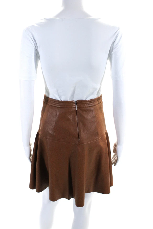 Saia Curta Casual Rebecca Taylor Feminina Couro Sintético Fit & Flare Marrom Tamanho 0 - Imagem 3 de 4
