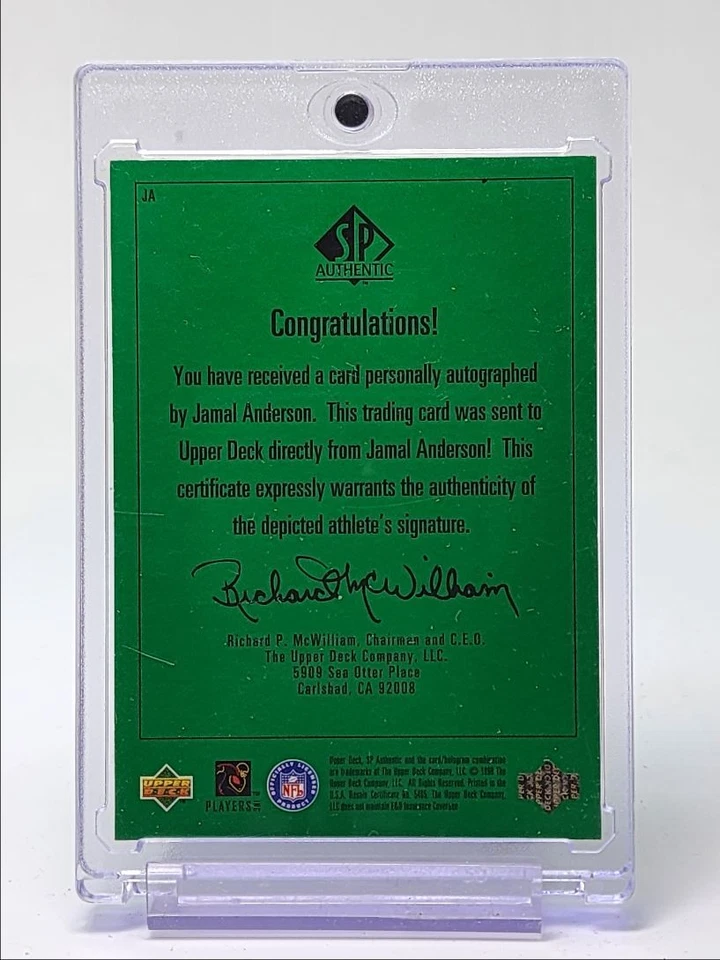 JAMAL ANDERSON 1998 UD SP AUTHENTIC PLAYER'S INK AUTOGRAPH FALCONS AUTO Q5796 - Image 2 of 2