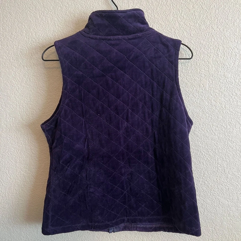Peck & Peck Relaxed Womens Sz M Purple Velvet Quilted Vest Rhinestone Zipper - Image 4 of 4