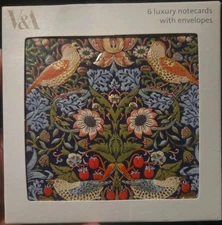 V&A STRAWBERRY THIEF Set Of 6 Notecards With Envelopes 3D Gold Foil Cards