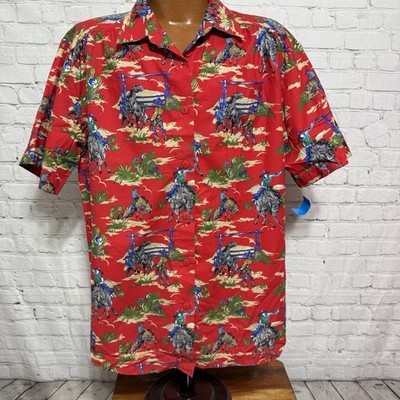 Vtg Union Made Women s Country Western Button Front Shirt Size A8 Red Cowboy