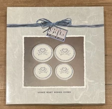 VTG Metal Burner Cover Set of 4 Country Sponge Heart Blue Farmhouse 1980s