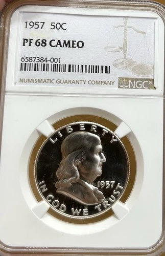 1957 Franklin Silver Half Dollar NGC PF68 Cameo