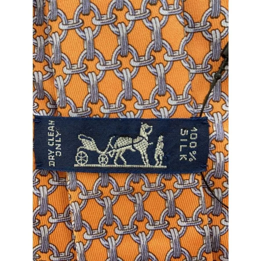 Gravata de pescoço HERMES vermelha laranja logotipo seda vendedor japonês N0212 40 feita na França - Imagem 3 de 4