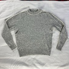 Athleta Wool Blend Sweater in Gray Melange with White Ribbing, Size M