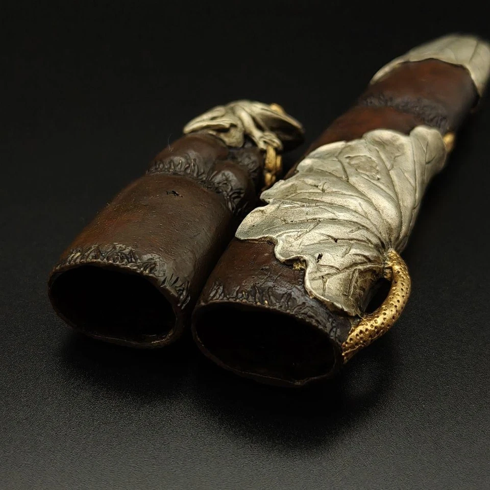 Conjunto de montagem vintage de acessórios de espada de sapo de cobre com incrustação de prata dourada Japão - Imagem 4 de 4