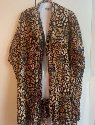 Animal Print Leopard Open Front Kimono Collared Pocket Chiffon One Size